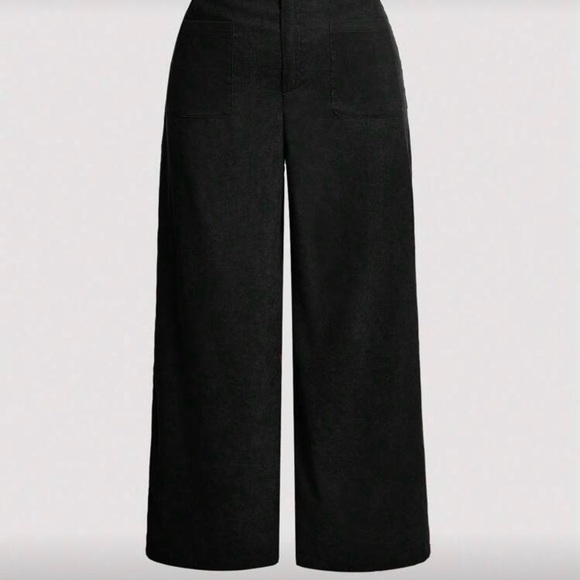 SHEIN- Elegant Black Wide-Leg Women's Pants- Corduroy - Picture 2 of 5
